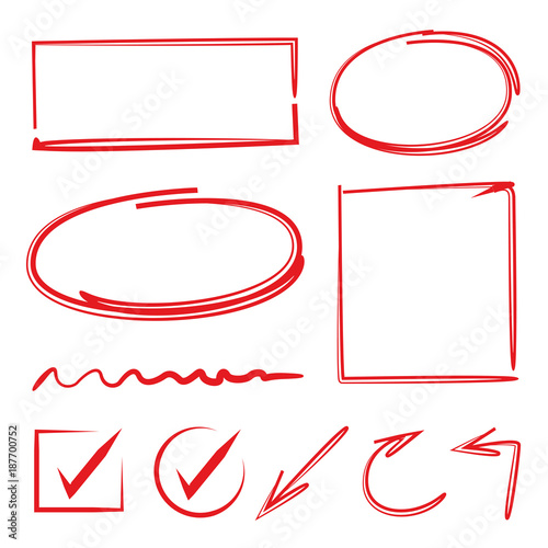 red hand drawn circle and rectangle markers, arrows