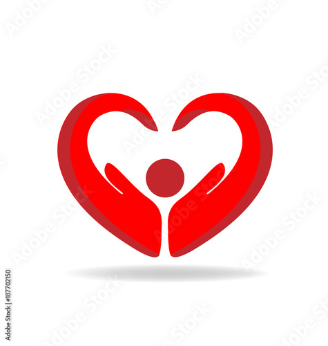 Hands protection heart shape logo vector