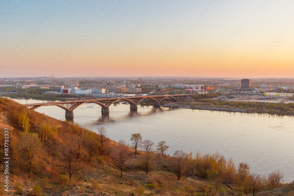 Sunset light over the river Oka in Nizhny Novgorod