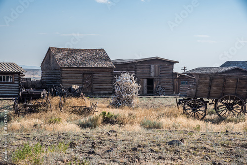 Old Western Ghost Town with pile of antlers