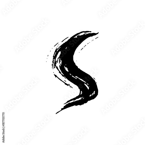 Letter S. Handwritten by dry brush. Rough strokes font. Vector illustration. Grunge style elegant alphabet.