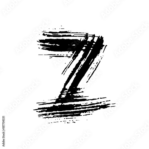 Letter z. Handwritten by dry brush. Rough strokes font. Vector illustration. Grunge style elegant alphabet.