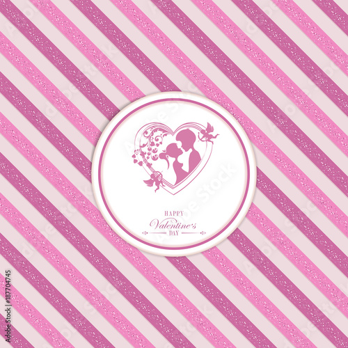 pink striped design with silhouette of heart