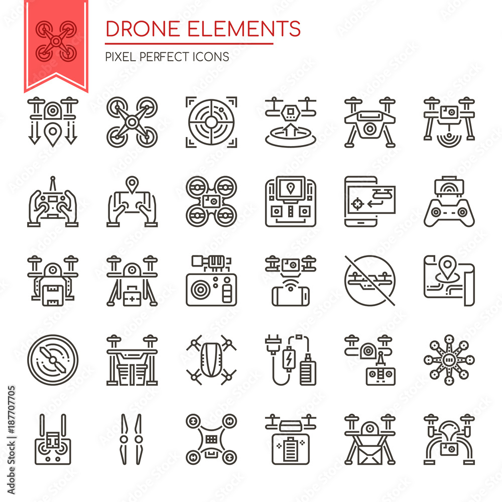 Drone Elements , Thin Line and Pixel Perfect Icons.