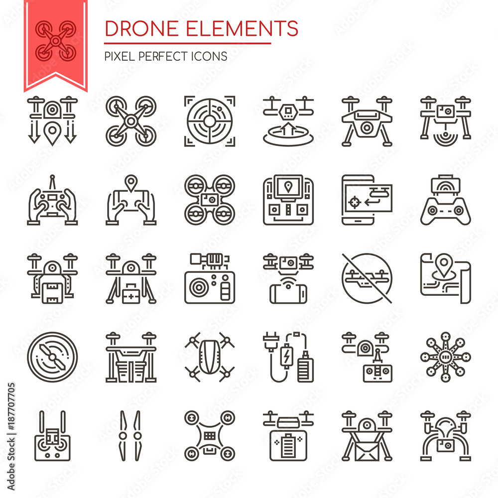 Fototapeta premium Drone Elements , Thin Line and Pixel Perfect Icons.