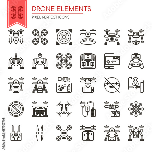 Drone Elements , Thin Line and Pixel Perfect Icons.