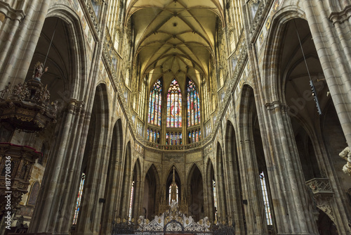 Interior of St. Vitus Cathedral at Prague Castle. Prague, Czech Republic..