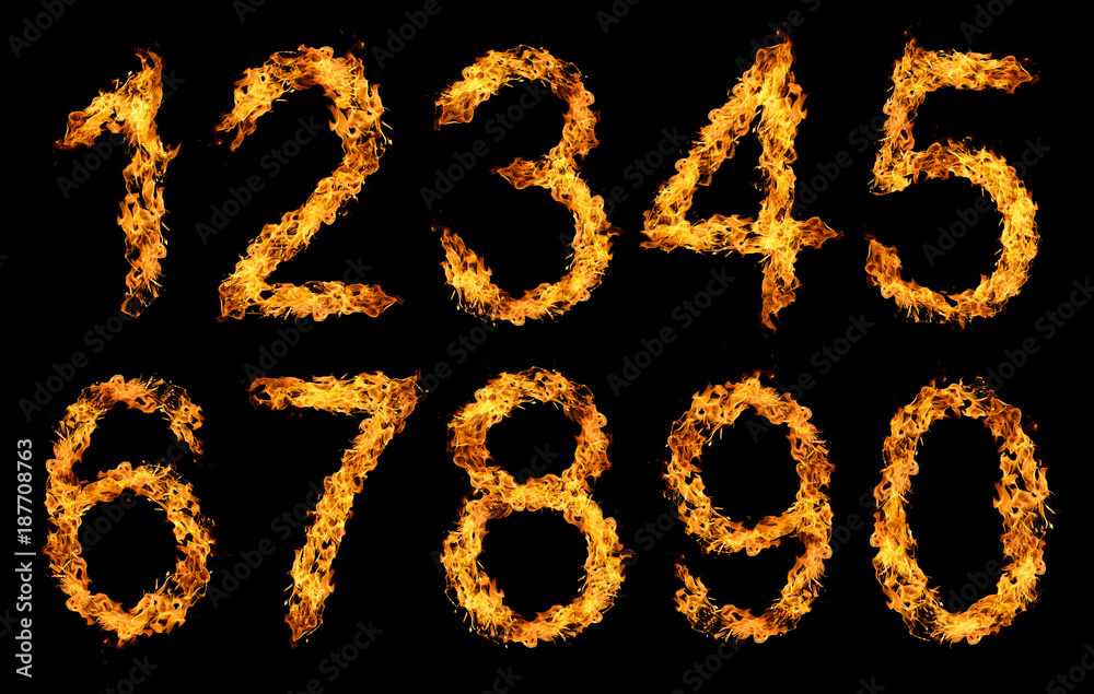Numbers made from fire flame isolated on black background. Numbers made from fire flame isolated on black background.