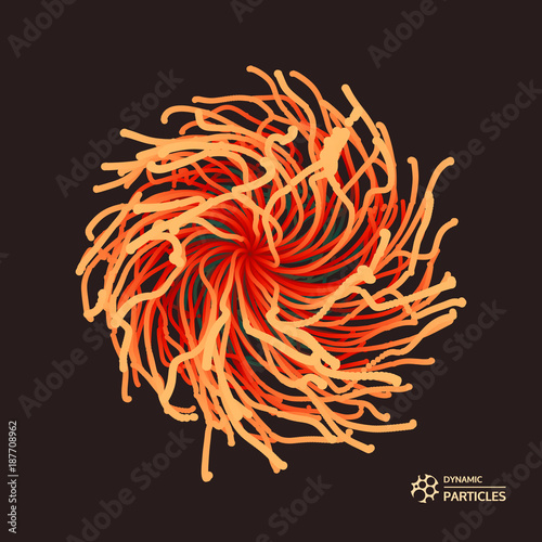 Array with dynamic particles. 3d futuristic technology style. Abstract background. Vector illustration.