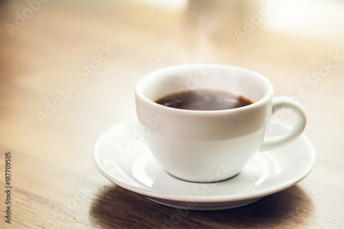 Hot black espresso coffee in the cup