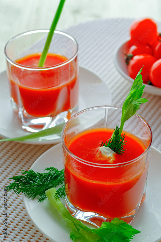 Tomato fresh juice in two Tomato fresh juice in two