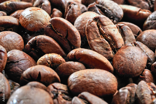 Closeup of roasted coffee beans.