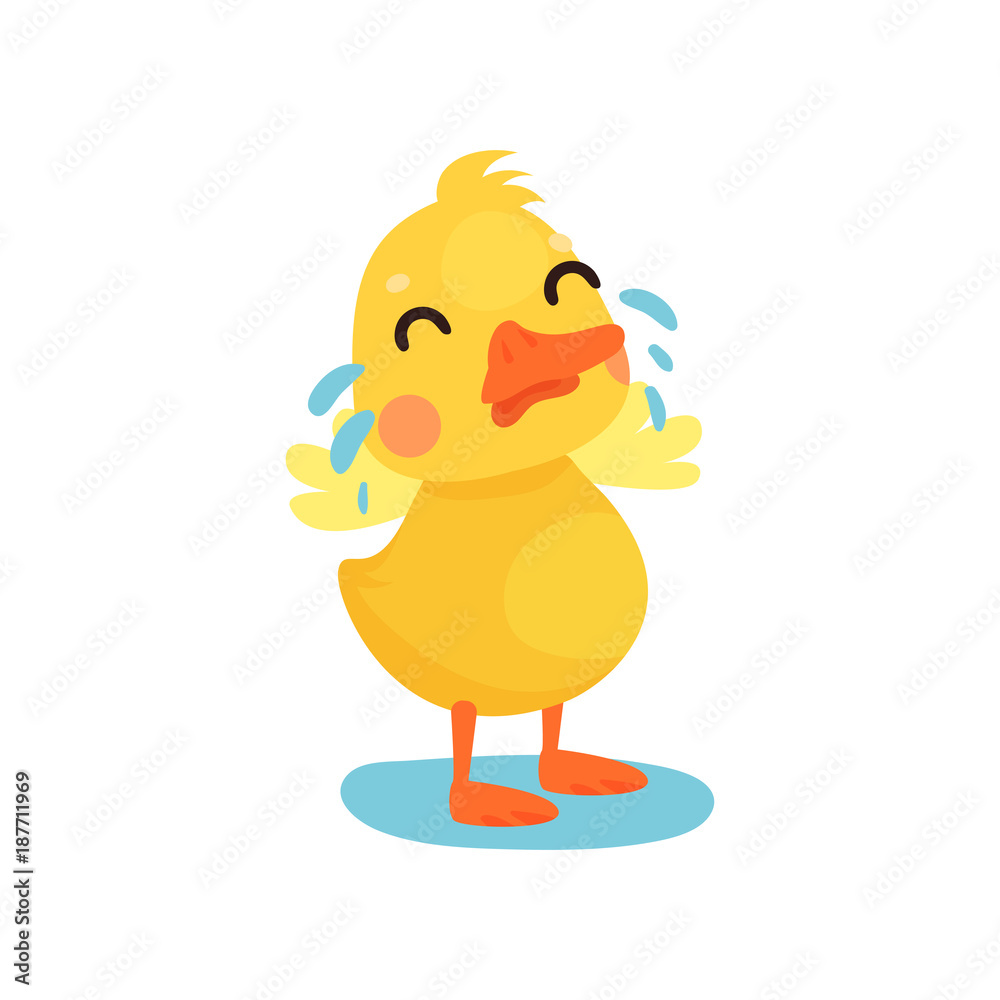 Cute little yellow duck chick character crying cartoon vector