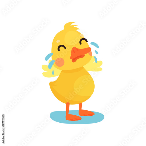 Cute little yellow duck chick character crying cartoon vector Illustration