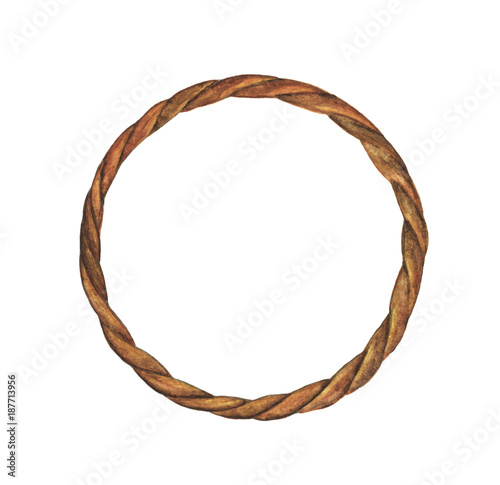 Watercolor painting of Brown Rope frame on white background
