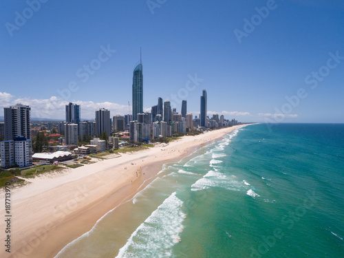 Aerial view of Australian city in Surfers Paradise,Gold Coast,Queensland,Australia