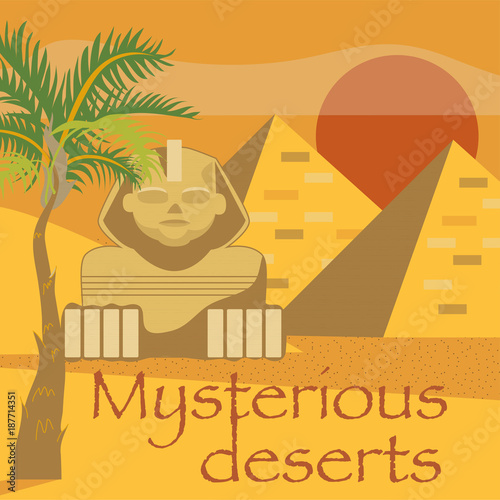 Egypt Symbols and Landmarks, mysterious desserts vector illustration, design element for poster or banner