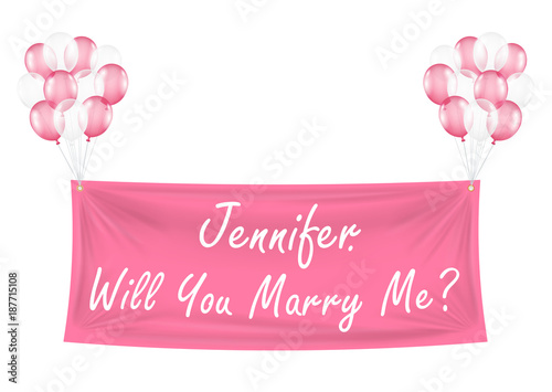 will you marry me pink banner with balloons