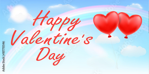 Tableau sur toile happy valentine's day with rainbow sky vector