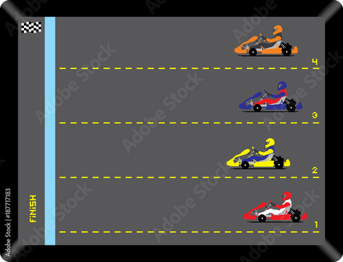 Kart racing. Computer game. Vector illustration