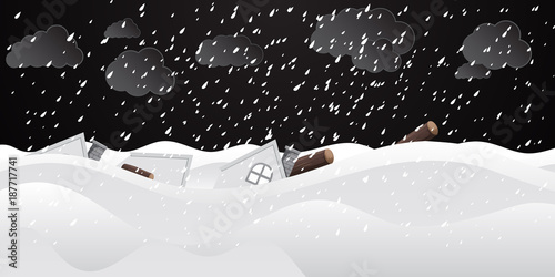 Flood home. Flooded homes - Illustration. 洪水　住宅