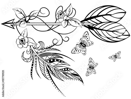 Wooden Arrow with Feathers