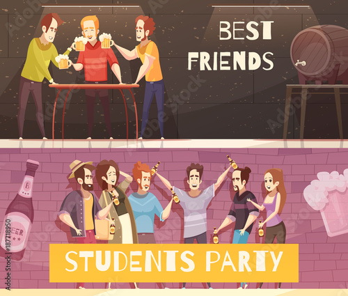 Students Beer Party Horizontal Banners