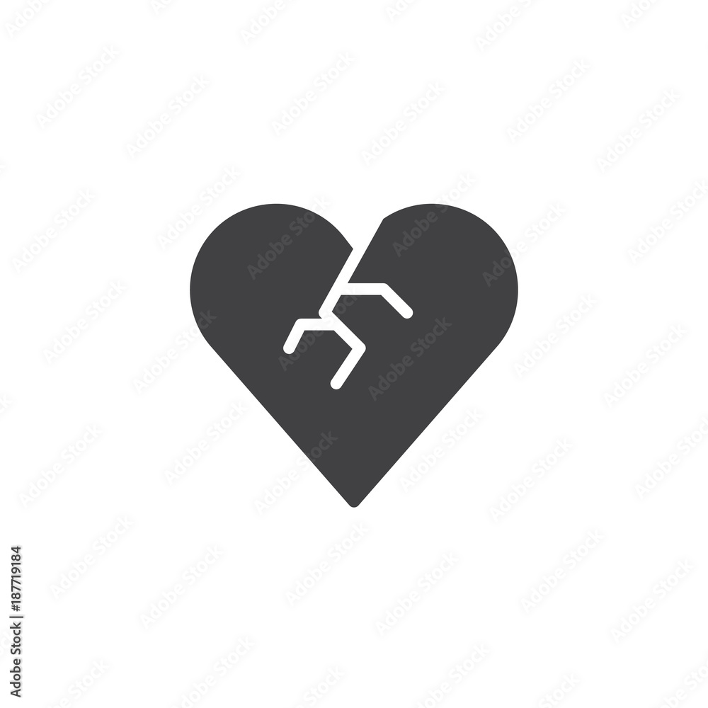 Broken heart icon vector, filled flat sign, solid pictogram isolated on white. End of love symbol, logo illustration. Broken heart icon vector, filled flat sign, solid pictogram isolated on white. End of love symbol, logo illustration.