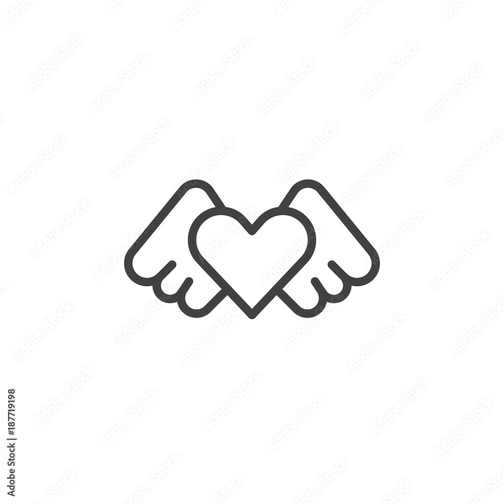 Heart angel wings line icon, outline vector sign, linear style pictogram isolated on white. Love symbol, logo illustration. Editable stroke Heart angel wings line icon, outline vector sign, linear style pictogram isolated on white. Love symbol, logo illustration. Editable stroke