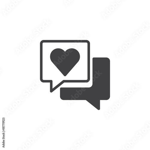 Speech bubble with heart icon vector, filled flat sign, solid pictogram isolated on white. Love message symbol, logo illustration.