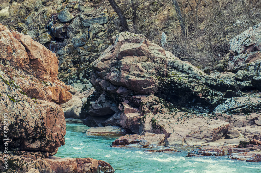 Landscape with mountain river and forest Landscape with mountain river and forest