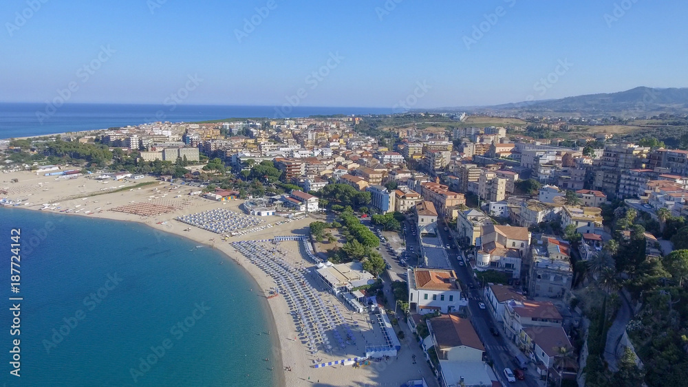 Beach and coastline of Caminia, Calabria aerial view