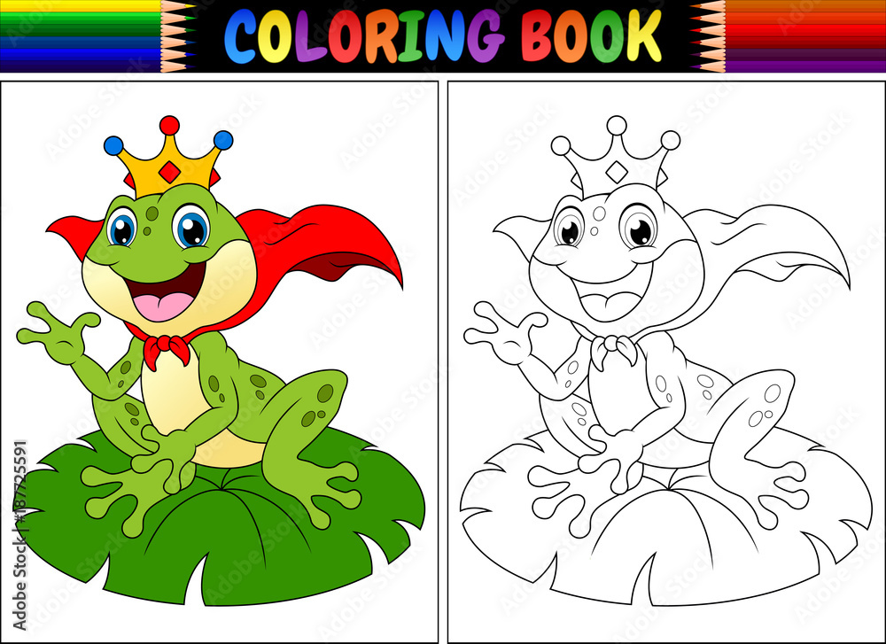 Fototapeta premium Kolorowanie książki król żaba kreskówka