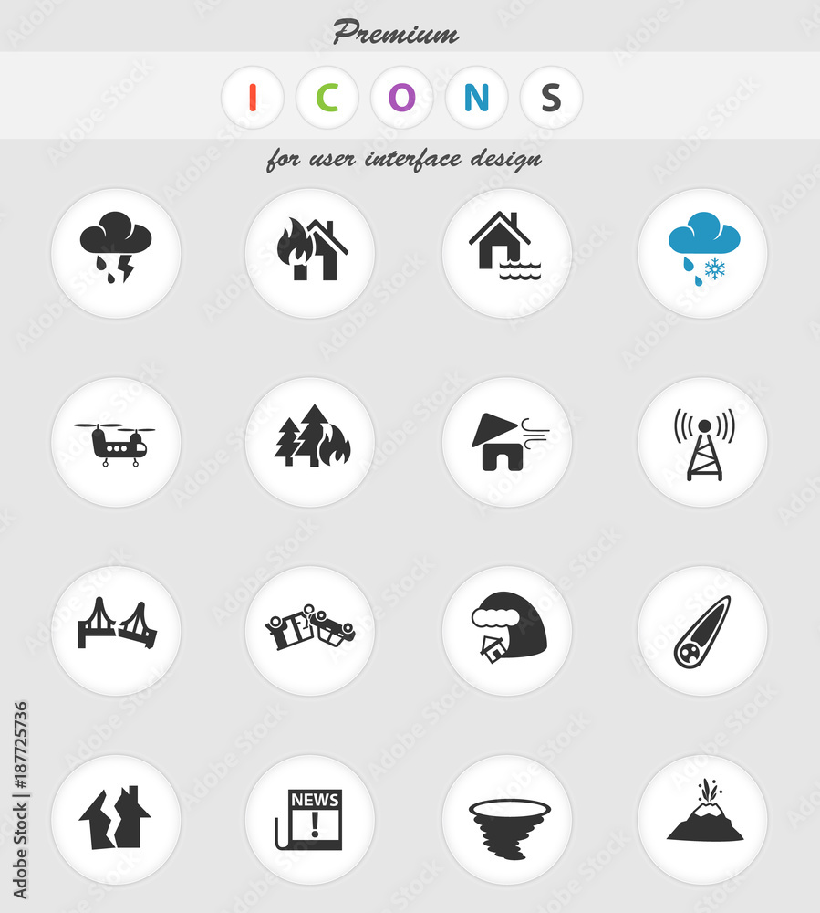 natural disasters icon set