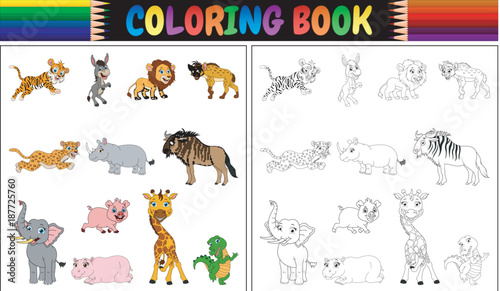 Coloring book with wild animals collection