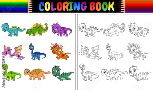 Coloring book with little dinosaur cartoon collection
