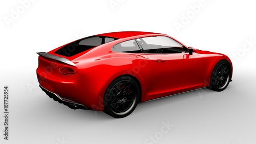 red sports car isolated on white background, 3d render, generic design, non-branded © valtrifon
