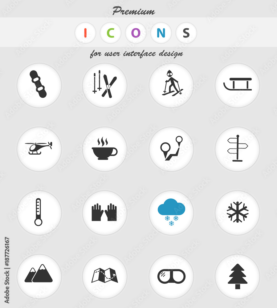 skiing icon set