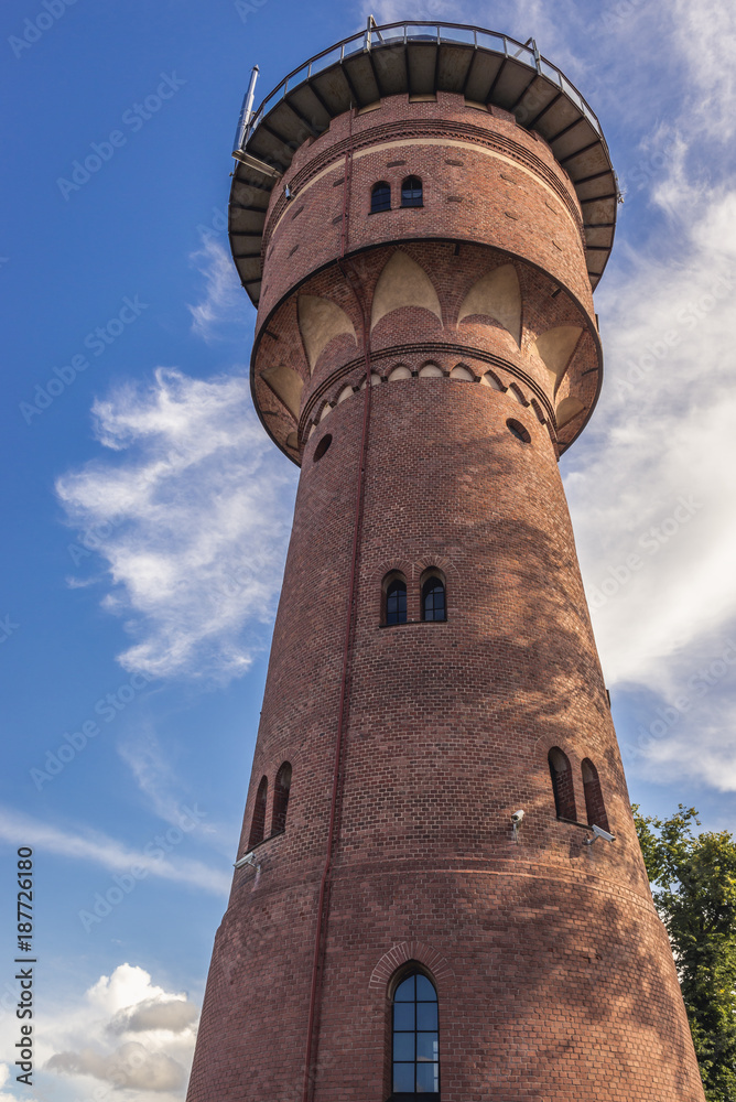 Water tower open for tourists in Gizycko town, Masuria region of Poland