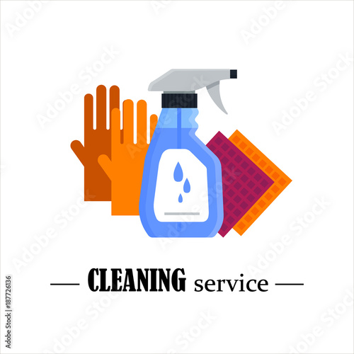 Cleaning service. Set house cleaning tools isolated on white background. Detergent and disinfectant products, household equipment for washing - flat vector illustration