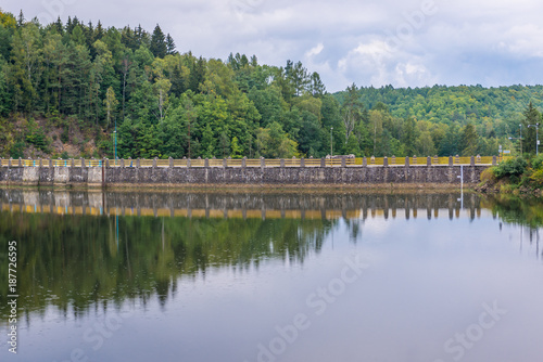 Zlotnickie Lake formed by a dam on River Kwisa in Poland