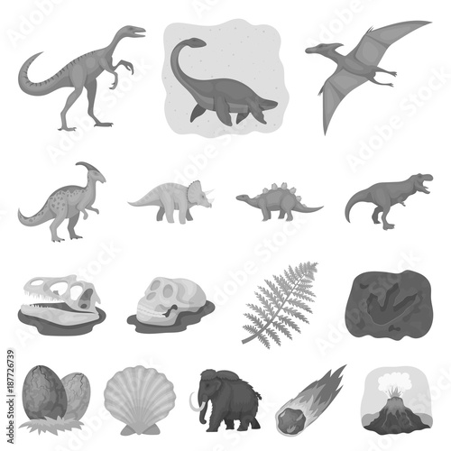 Different dinosaurs monochrome icons in set collection for design. Prehistoric animal vector symbol stock web illustration.