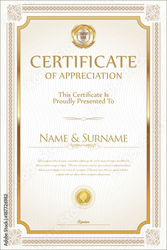 Retro vintage certificate or diploma vector template