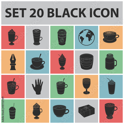 Different kinds of coffee black icons in set collection for design. Coffee drink vector symbol stock web illustration.