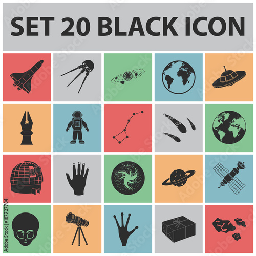 Space technology black icons in set collection for design.Spacecraft and equipment vector symbol stock web illustration.