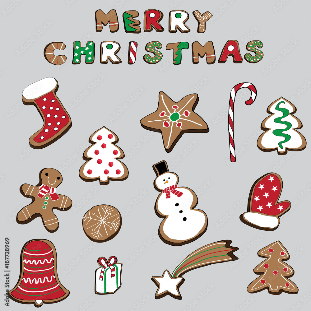 Vector illustration of Christmas cookies isolated on grey background Vector illustration of Christmas cookies isolated on grey background
