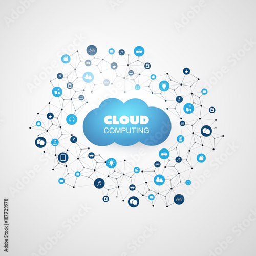 Cloud Computing Design Concept with Icons - Digital Network Connections, Technology Background 