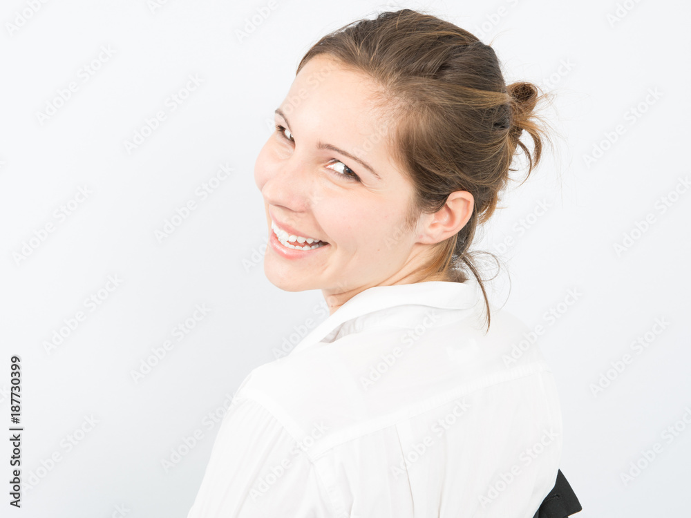 Happy business woman smiling isolated over a white background Happy business woman smiling isolated over a white background