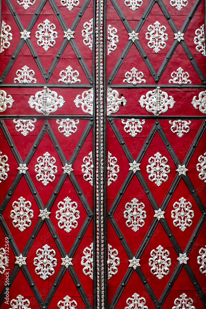 Medieval red doors. Prague. Czech Republic.