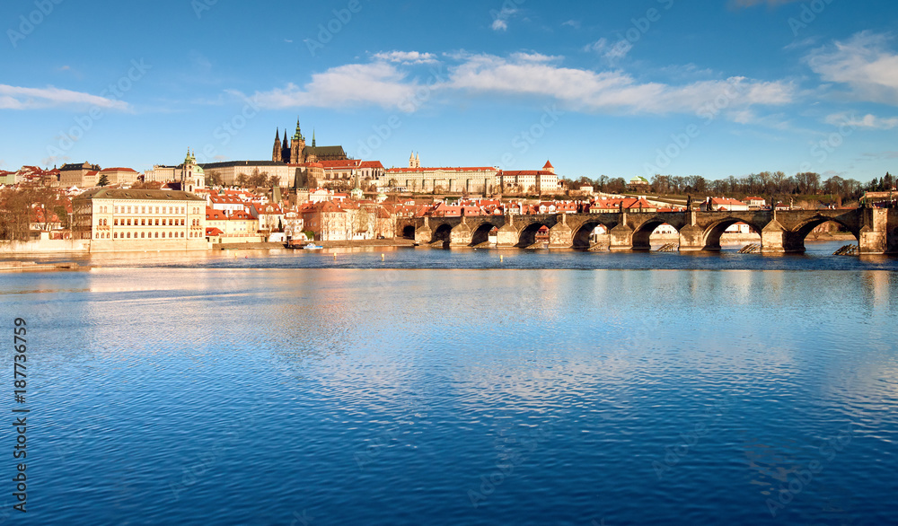 Charles Bridge, St. Vitus Cathedral and other historical buildings in Prague